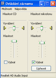 Nastavení hlasitosti záznamu